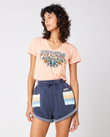 The Rip Curl Womens Block Party V T-Shirt in Bright Peach