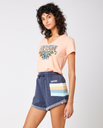 The Rip Curl Womens Block Party V T-Shirt in Bright Peach