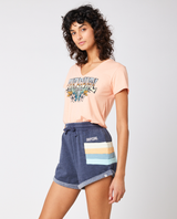 The Rip Curl Womens Block Party V T-Shirt in Bright Peach