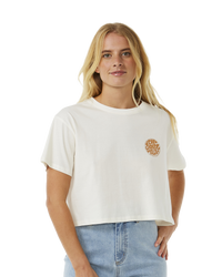 The Rip Curl Womens Wettie Icon Crop T-Shirt in Bone