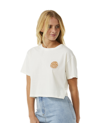 The Rip Curl Womens Wettie Icon Crop T-Shirt in Bone