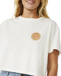 The Rip Curl Womens Wettie Icon Crop T-Shirt in Bone