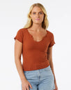 The Rip Curl Womens Soleil Textured Top in Dark Rust