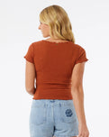 The Rip Curl Womens Soleil Textured Top in Dark Rust