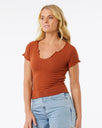 The Rip Curl Womens Soleil Textured Top in Dark Rust