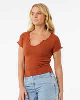 The Rip Curl Womens Soleil Textured Top in Dark Rust