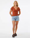 The Rip Curl Womens Soleil Textured Top in Dark Rust