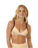 The Rip Curl Womens Block Party Spliced Fixed Tri Bikini Top in Bone