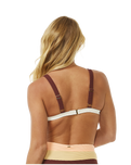 The Rip Curl Womens Block Party Spliced Fixed Tri Bikini Top in Bone