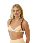 The Rip Curl Womens Block Party Spliced Fixed Tri Bikini Top in Bone