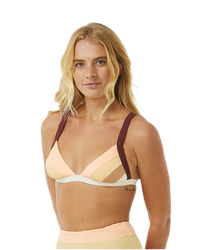 The Rip Curl Womens Block Party Spliced Fixed Tri Bikini Top in Bone