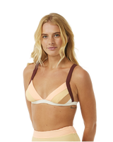 The Rip Curl Womens Block Party Spliced Fixed Tri Bikini Top in Bone