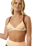 The Rip Curl Womens Block Party Spliced Fixed Tri Bikini Top in Bone