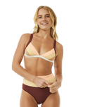 The Rip Curl Womens Block Party Spliced Fixed Tri Bikini Top in Bone