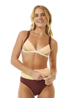 The Rip Curl Womens Block Party Spliced Fixed Tri Bikini Top in Bone