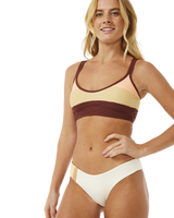 The Rip Curl Womens Block Party Spliced Cheeky Hip Bikini Bottoms in Bone