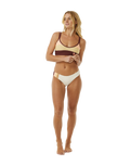 The Rip Curl Womens Block Party Spliced Cheeky Hip Bikini Bottoms in Bone