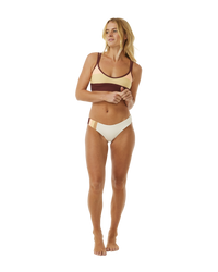 The Rip Curl Womens Block Party Spliced Cheeky Hip Bikini Bottoms in Bone