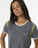 The Rip Curl Womens Ringer Surf Revival T-Shirt in Washed Black