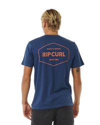 The Rip Curl Mens Stapler T-Shirt in Washed Navy