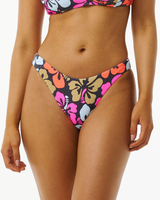 The Rip Curl Womens Hibiscus Heat Hi Cut Cheeky Bikini Bottoms in Multi