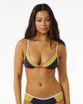 The Rip Curl Womens Hibiscus Heat Splice Tri Bikini Top in Washed Black