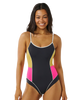 The Rip Curl Womens Hibiscus Heat Splice One Piece Swimsuit in Washed Black