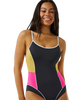 The Rip Curl Womens Hibiscus Heat Splice One Piece Swimsuit in Washed Black