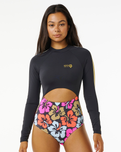 The Rip Curl Womens Hibiscus Heat Splice Long Sleeve One Piece Swimsuit in Multi