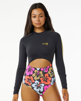 The Rip Curl Womens Hibiscus Heat Splice Long Sleeve One Piece Swimsuit in Multi