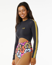 The Rip Curl Womens Hibiscus Heat Splice Long Sleeve One Piece Swimsuit in Multi