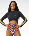 The Rip Curl Womens Hibiscus Heat Splice Long Sleeve One Piece Swimsuit in Multi