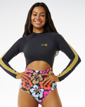 The Rip Curl Womens Hibiscus Heat Splice Long Sleeve One Piece Swimsuit in Multi