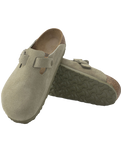 The Birkenstock Womens Boston Suede Leather Sandals in Faded Khaki