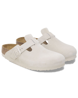 The Birkenstock Womens Boston Suede Leather Sandals in Antique White