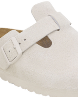 The Birkenstock Womens Boston Suede Leather Sandals in Antique White