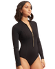 The Seafolly Womens Collective Zip Front Surfsuit (2023) in Black