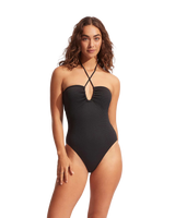 The Seafolly Womens Sea Dive Bandeau Swimsuit in Black