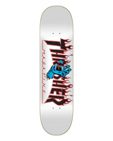 The Santa Cruz SC X Thrasher Screaminf Flame Logo Skateboard Deck in White
