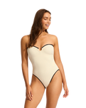 The Seafolly Womens Beach Bound Bandeau Swimsuit in Ecru