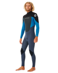 The Rip Curl Mens Omega 3/2mm Back Zip Wetsuit in Blue