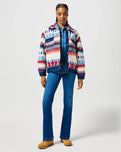 The Wrangler Womens Sherpa Trucker Fleece Jacket in Fun Floral