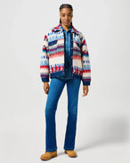 The Wrangler Womens Sherpa Trucker Fleece Jacket in Fun Floral