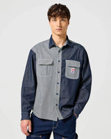 The Wrangler Mens Casey Colourblock Shirt in Mixed Denim