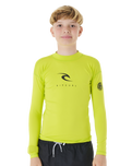 The Rip Curl Boys Corps Long Sleeve Rash Vest in Lime