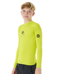 The Rip Curl Boys Corps Long Sleeve Rash Vest in Lime