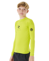 The Rip Curl Boys Corps Long Sleeve Rash Vest in Lime