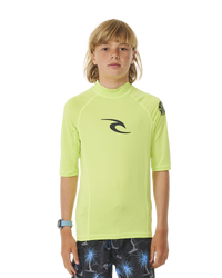 The Rip Curl Boys Brand Wave UPF Rash Vest in Lime