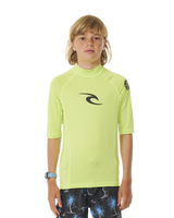 The Rip Curl Boys Brand Wave UPF Rash Vest in Lime