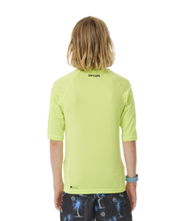 The Rip Curl Boys Brand Wave UPF Rash Vest in Lime